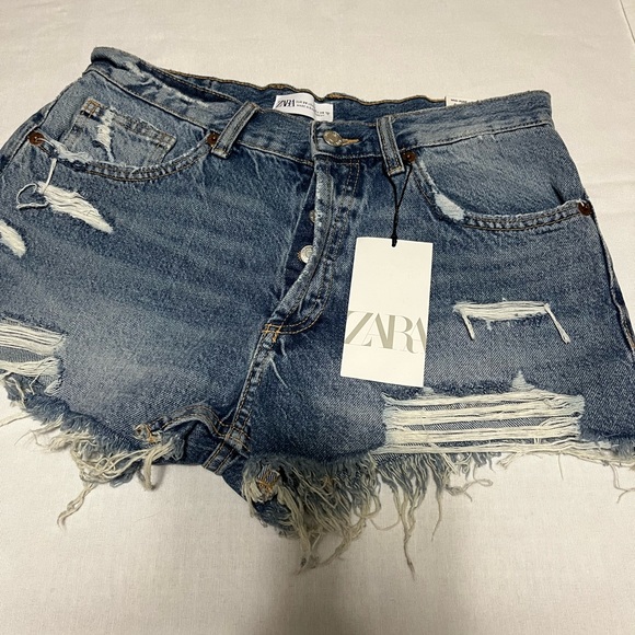 Zara Pants - ZARA  -Button fly Distressed Short NWT